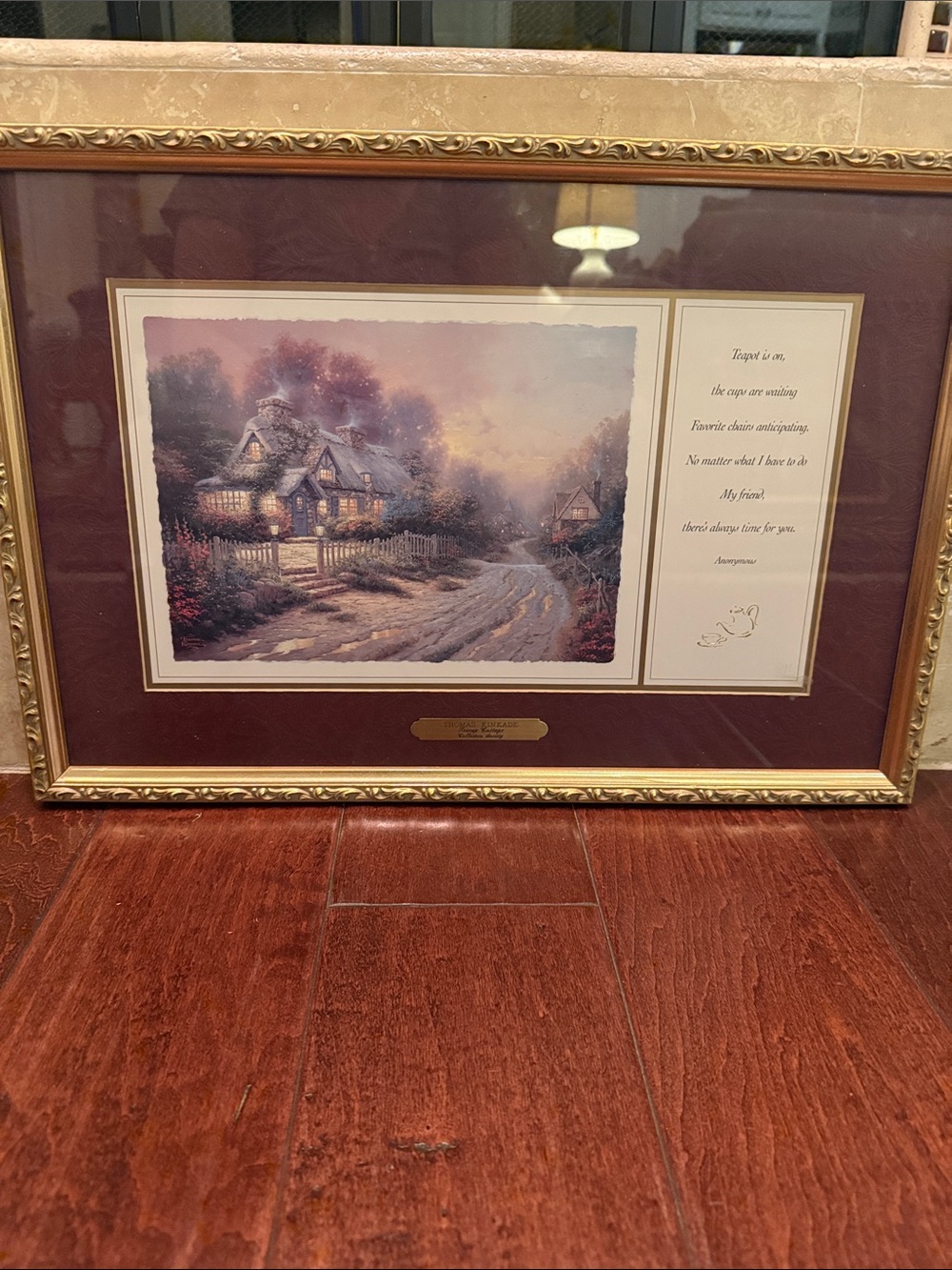 Thomas Kinkade Teacup Cottage Collector's Society Print With Original Gold Frame
